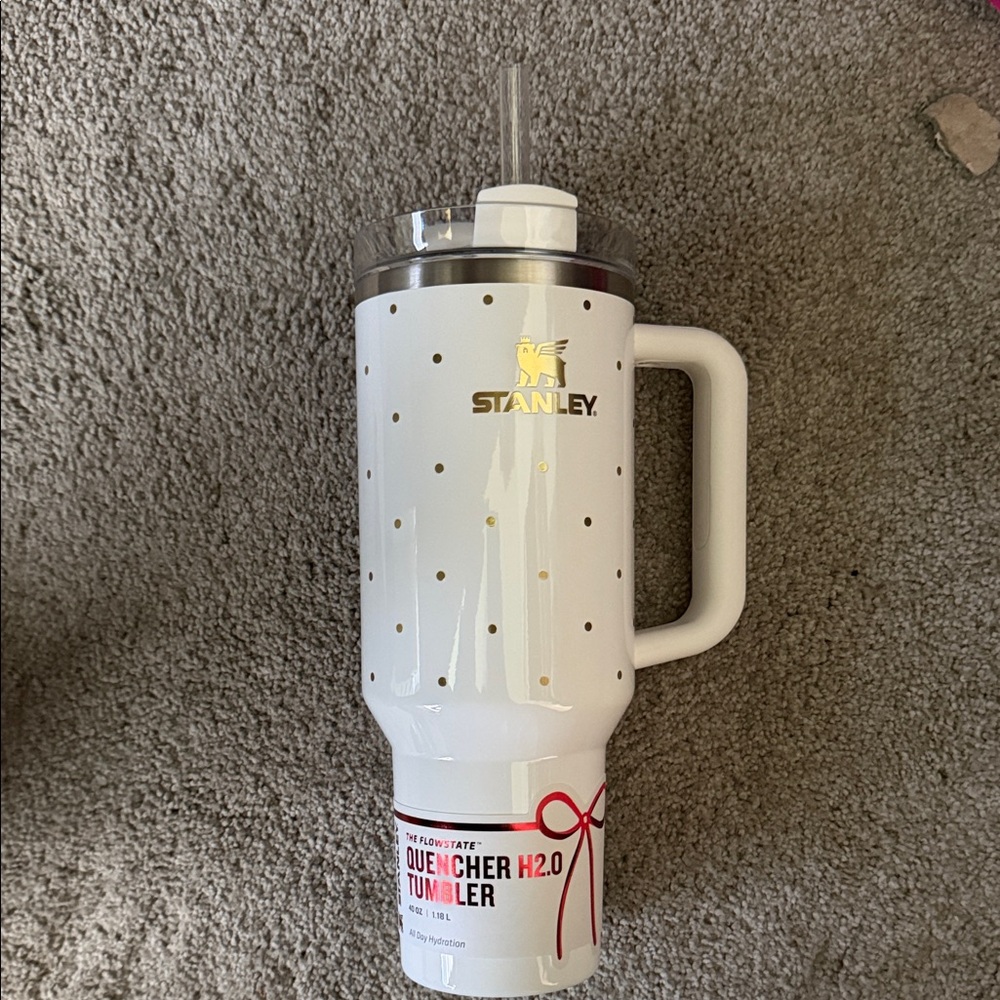 Stanley White Tumbler with Gold Dots